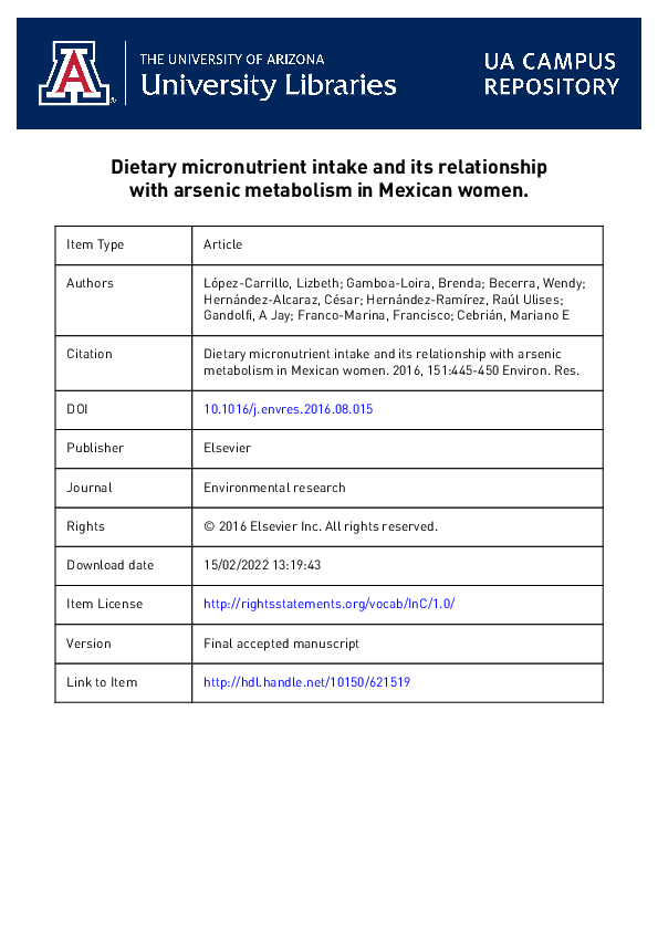 (PDF) Dietary micronutrient intake and its relationship with arsenic ...