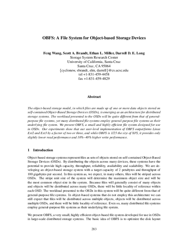 (PDF) OBFS: A file system for object-based storage devices