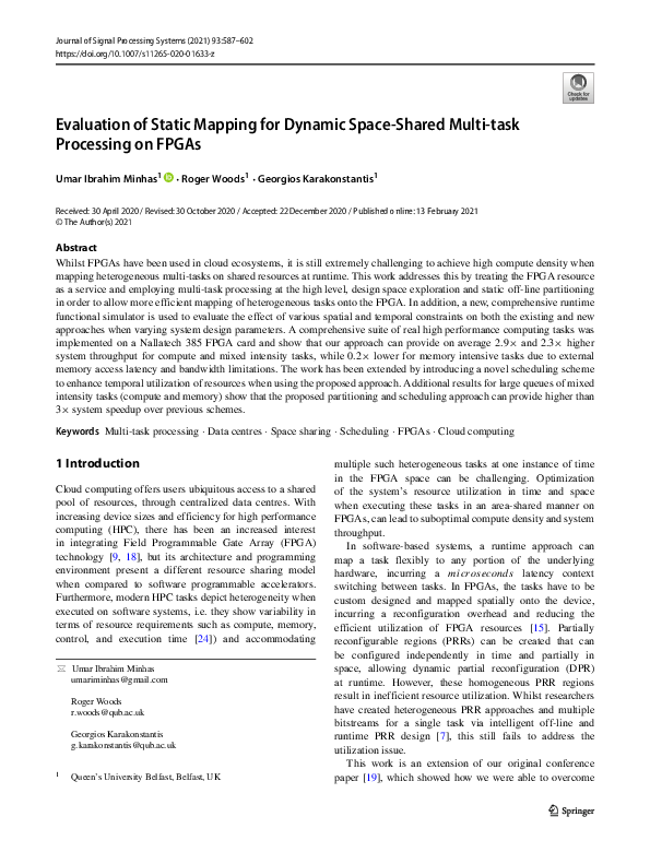 (PDF) Evaluation of Static Mapping for Dynamic Space-Shared Multi-task ...