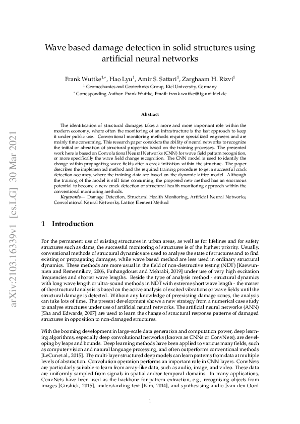 (PDF) Wave based damage detection in solid structures using artificial ...