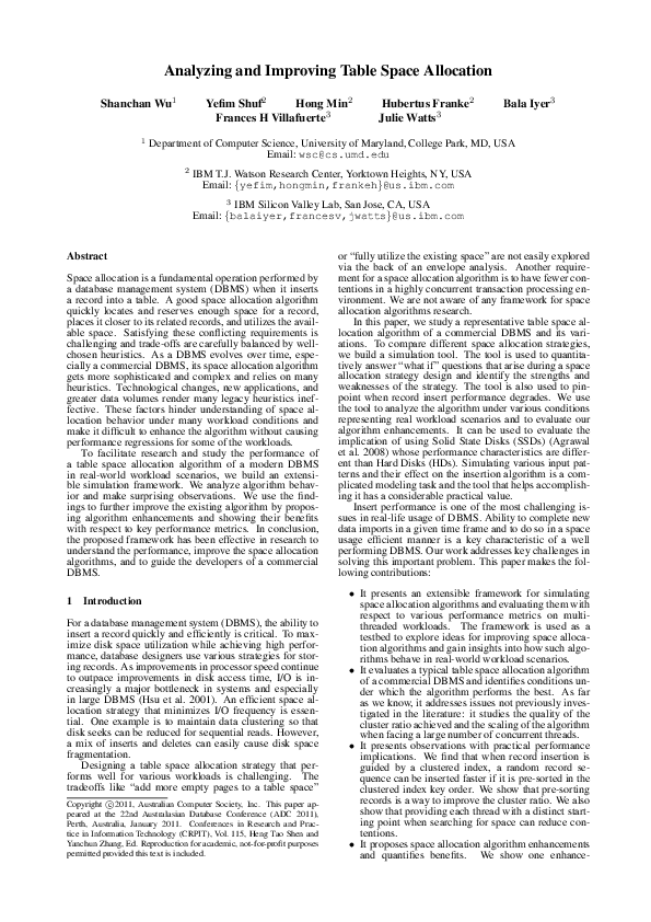 Analyzing and improving table space allocation