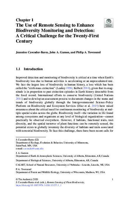 (PDF) The Use of Remote Sensing to Enhance Biodiversity Monitoring and ...