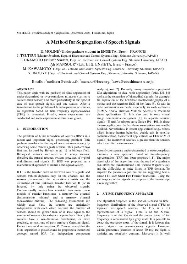 (PDF) A Method for Segregation of Speech Signals