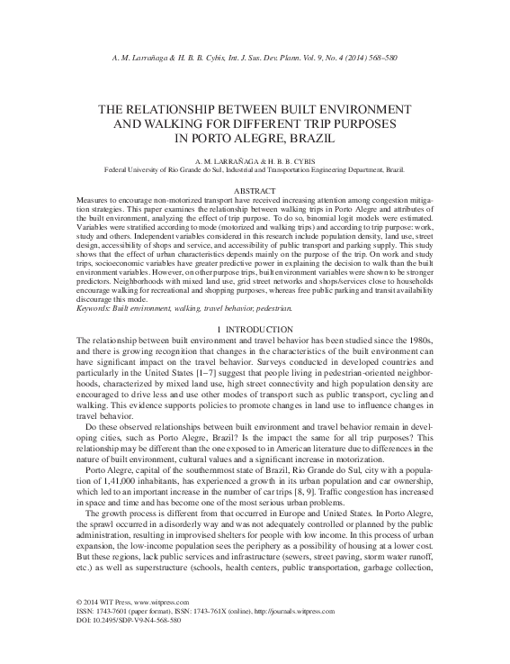 (PDF) The relationship between built environment and walking for ...
