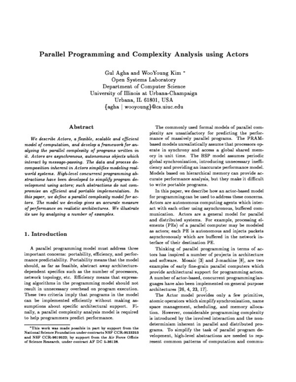 (PDF) Parallel programming and complexity analysis using actors