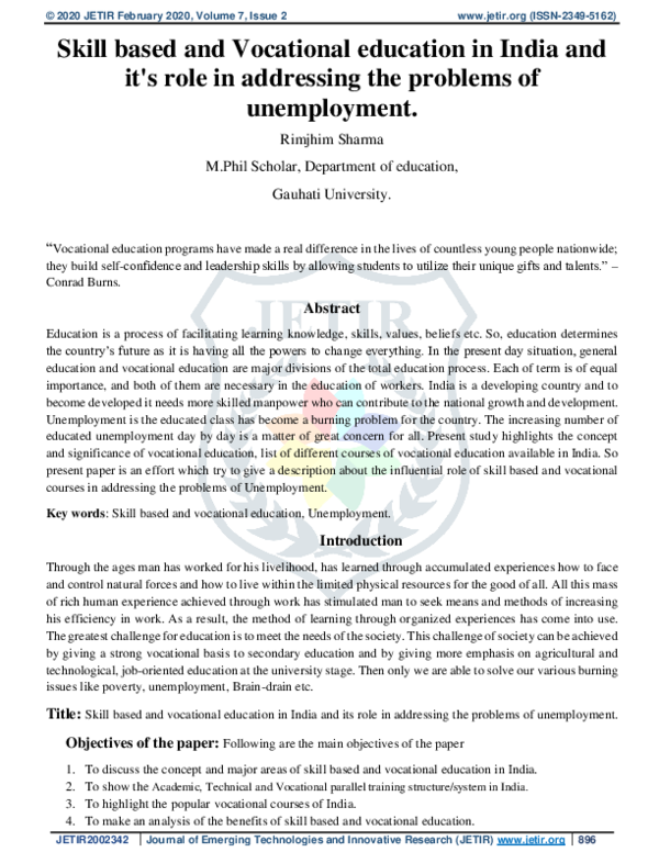 (PDF) Skill based and Vocational education in India and it's role in ...