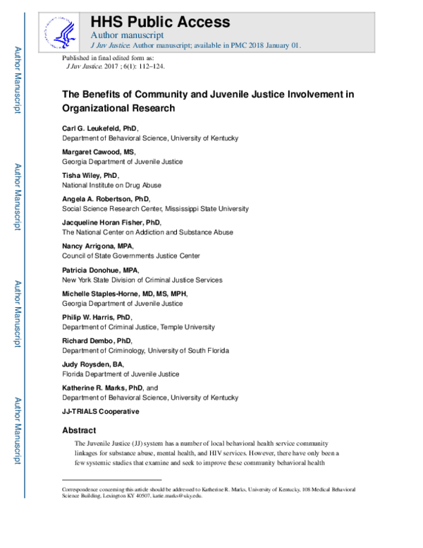 (PDF) The Benefits of Community and Juvenile Justice Involvement in ...