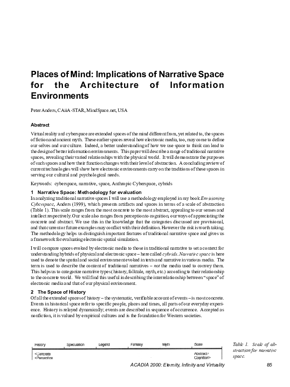 (PDF) Places of Mind: Implications of Narrative Space for the ...