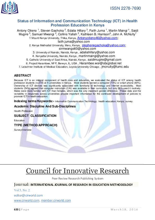 (PDF) The Status of Information and Communication Technology in ...