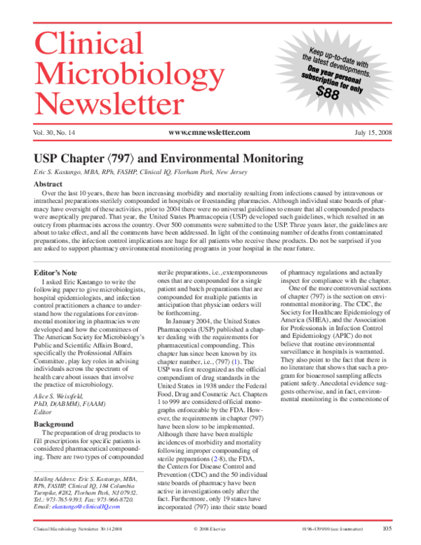 (PDF) USP Chapter 〈797〉 and Environmental Monitoring Eric Kastango