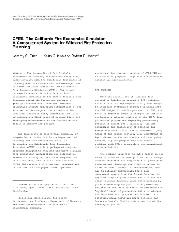 (PDF) Fire Economics Simulator (CFES). The current