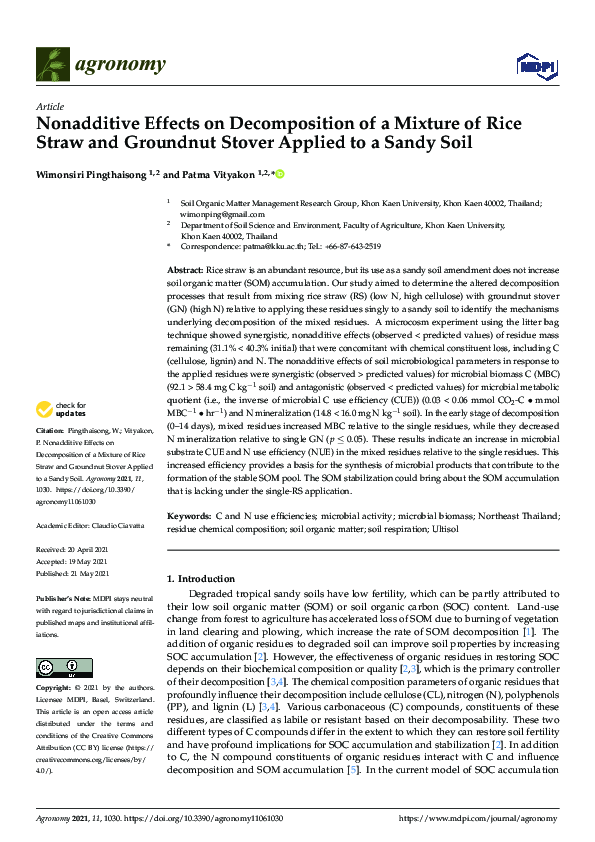 (PDF) Nonadditive Effects on Decomposition of a Mixture of Rice Straw ...