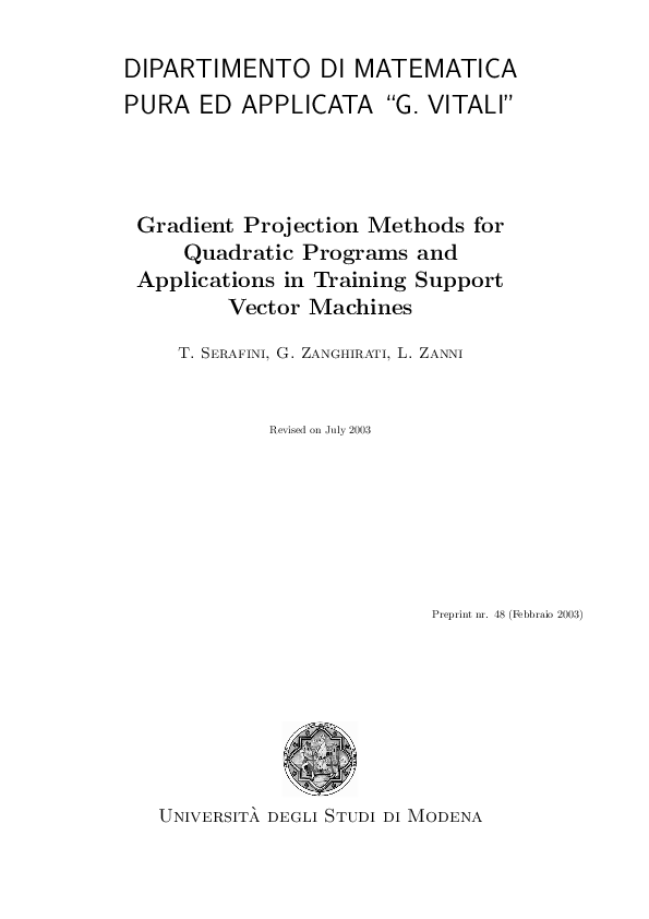 (PDF) Università degli Studi di ModenaGRADIENT PROJECTION METHODS FOR ...
