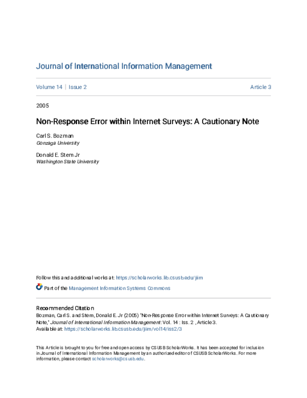 Non-Response Error within Internet Surveys: A Cautionary Note