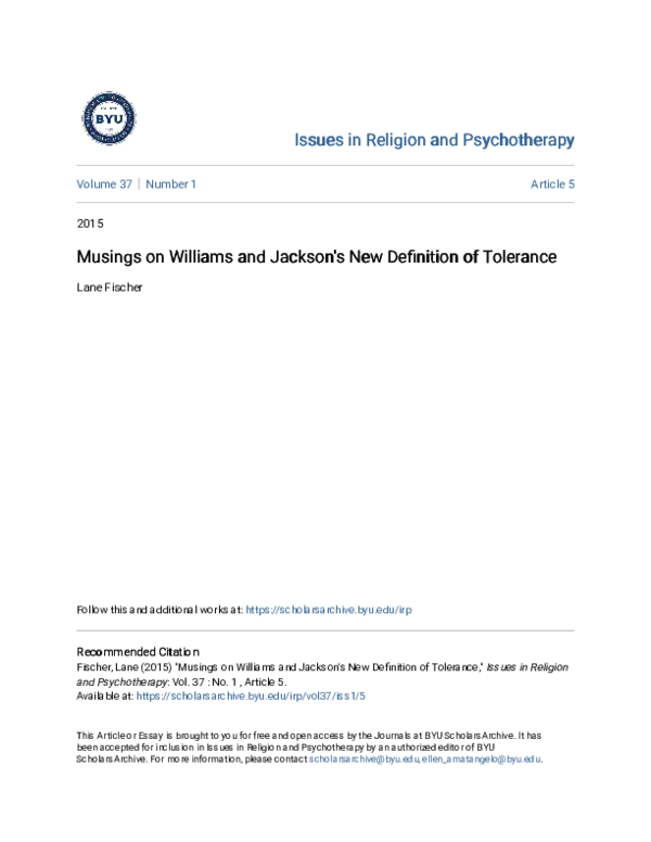 (PDF) Musings on Williams and Jackson's New Definition of Tolerance