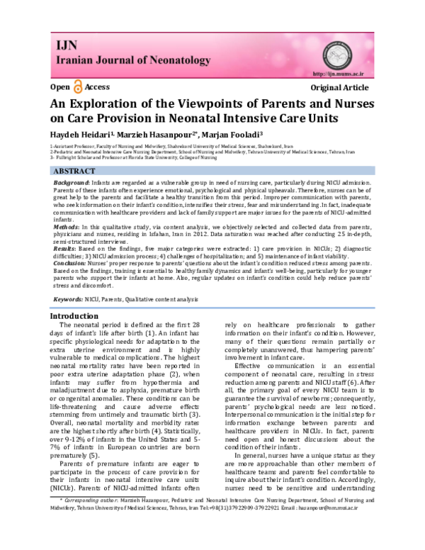(PDF) An Exploration of the Viewpoints of Parents and Nurses on Care ...