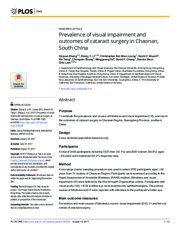 (PDF) Prevalence of visual impairment and outcomes of cataract surgery ...