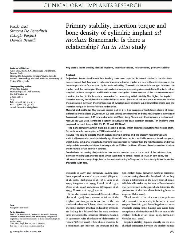 (PDF) Primary stability, insertion torque and bone density of cylindric ...