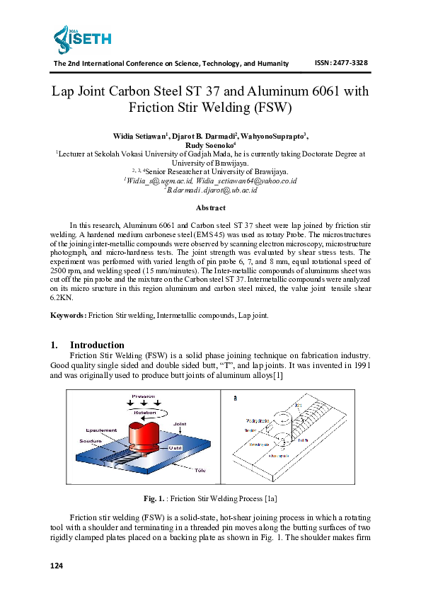 (PDF) Lap Joint Carbon Steel ST 37 and Aluminum 6061 with Friction Stir ...