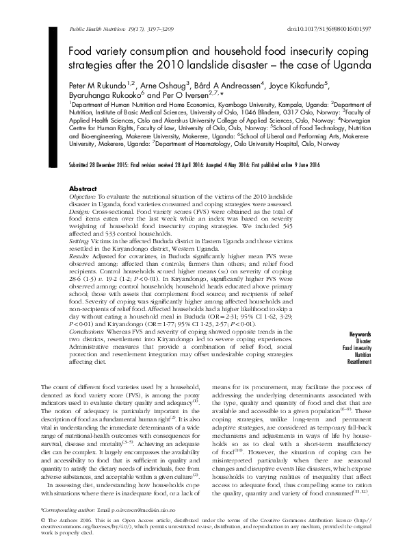 (PDF) Food variety consumption and household food insecurity coping ...