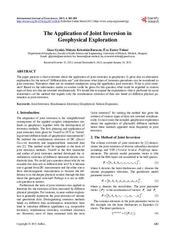(PDF) The Application of Joint Inversion in Geophysical Exploration