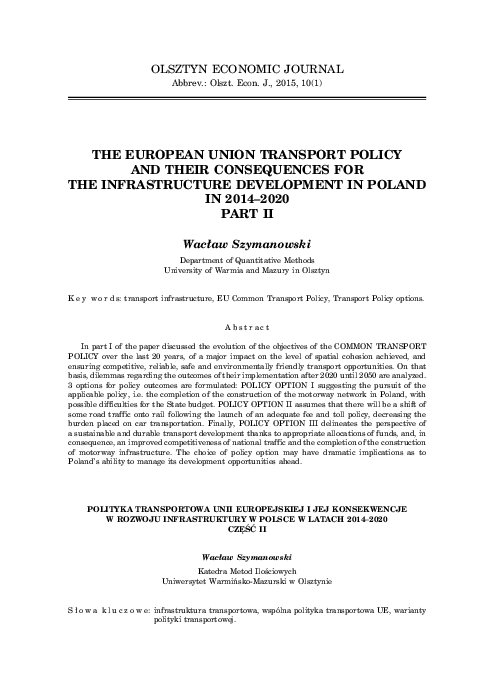 (PDF) The European Union Transport Policy and their Consequences for ...