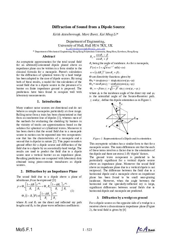 (PDF) Diffraction of Sound from a Dipole Source