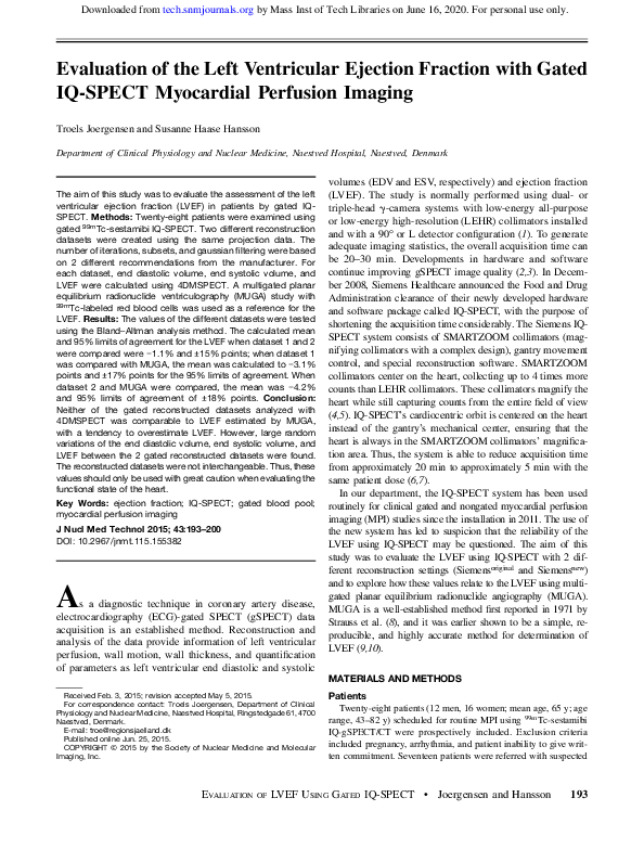 (PDF) Evaluation of the Left Ventricular Ejection Fraction with Gated ...