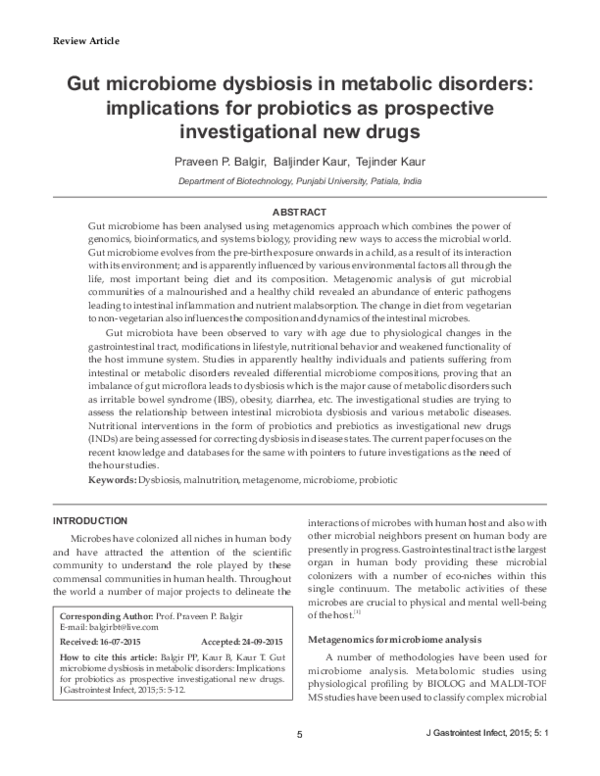 (PDF) Gut microbiome dysbiosis in metabolic disorders: implications for ...