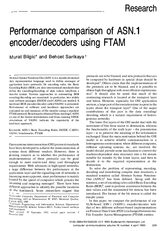 (PDF) Performance comparison of ASN.1 encoder/decoders using FTAM Behcet Sarikaya Academia.edu