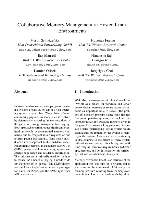 (PDF) Collaborative Memory Management in Hosted Linux Systems