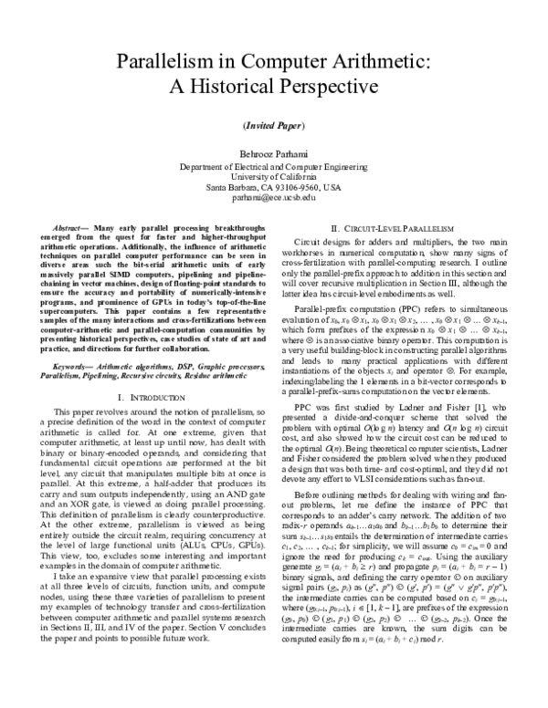 (PDF) Parallelism in Computer Arithmetic: A Historical Perspective ...