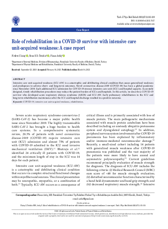 (PDF) Role of rehabilitation in a COVID-19 survivor with intensive care ...
