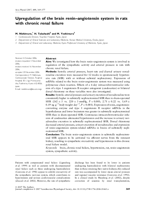 (PDF) Upregulation of the brain renin?angiotensin system in rats with ...