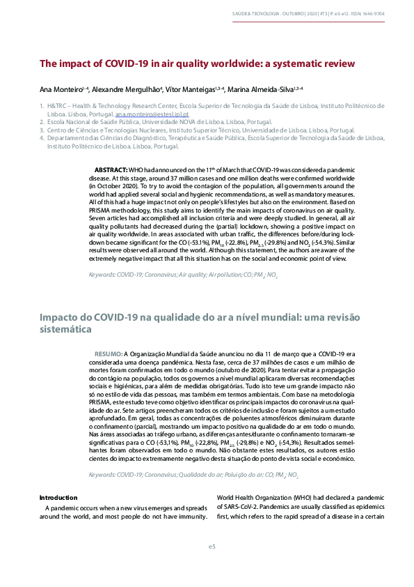 (PDF) The impact of COVID-19 in air quality worldwide: a systematic review