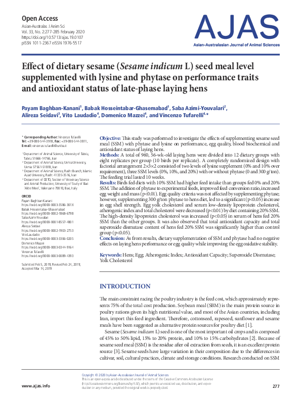 (PDF) Effect of dietary sesame (Sesame indicum L) seed meal level ...