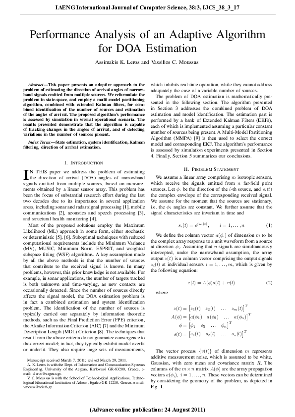 (PDF) Performance Analysis of an Adaptive Algorithm for DOA Estimation
