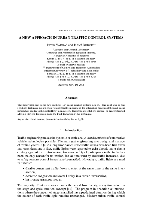 (PDF) A new approach in urban traffic control systems