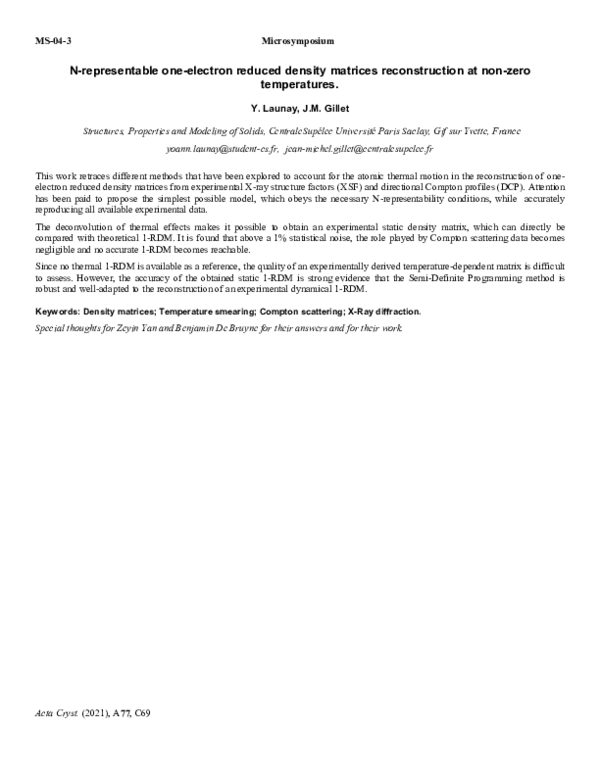(PDF) N-representable one-electron reduced density matrix ...