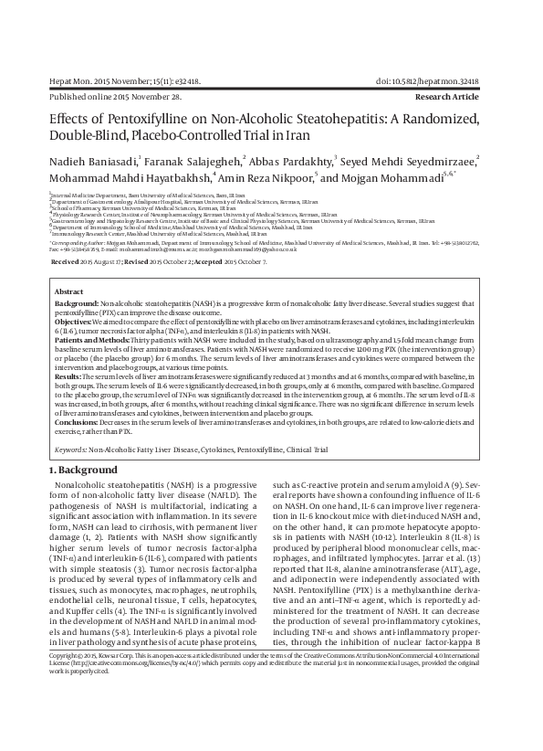 (PDF) Effects of Pentoxifylline on Non-Alcoholic Steatohepatitis: A ...