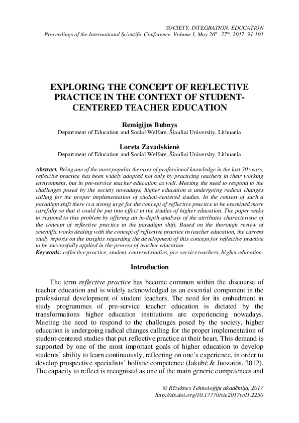 (PDF) Exploring the Concept of Reflective Practice in the Context of ...