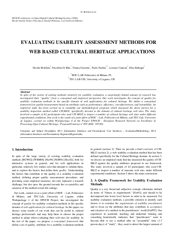 (PDF) Evaluating Usability Assessment Methods for Web Based Cultural ...