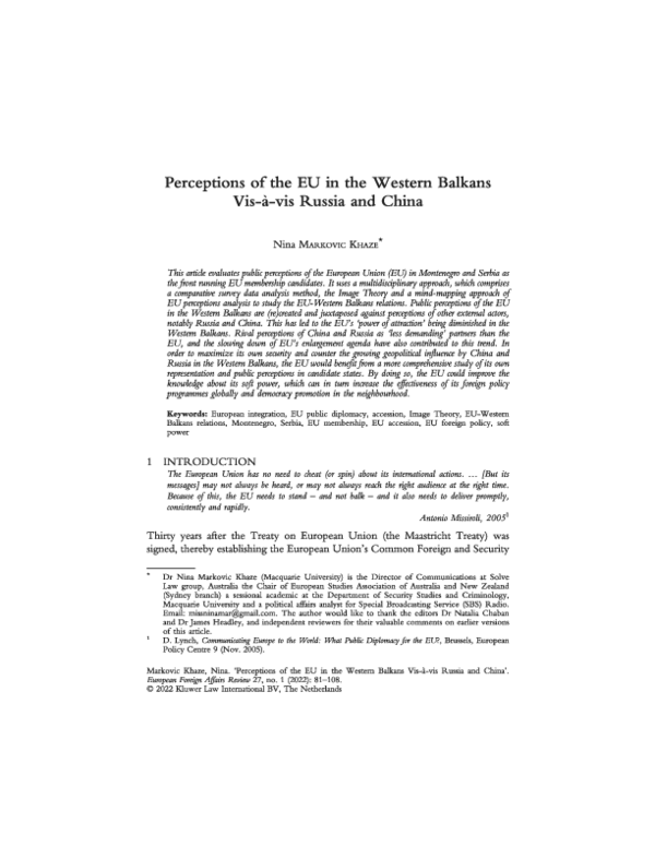 (PDF) Perceptions of the EU in the Western Balkans vis-à-vis Russia and ...