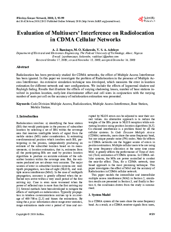 (PDF) Evaluation of Multiusers’ Interference on Radiolocation in CDMA ...