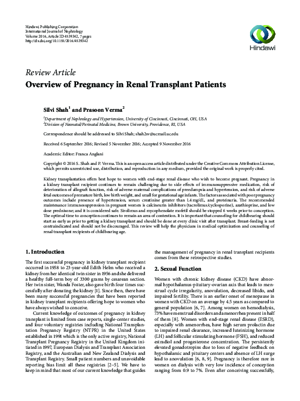 (PDF) Overview of Pregnancy in Renal Transplant Patients