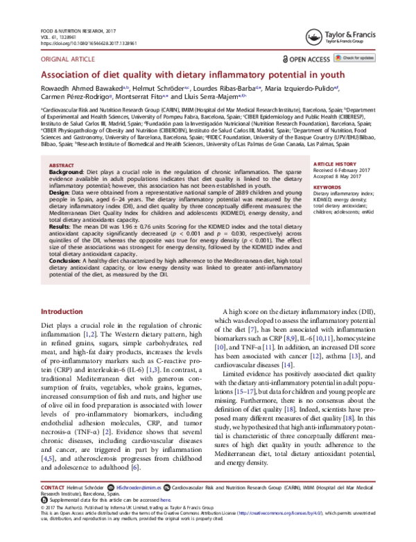 (PDF) Association of diet quality with dietary inflammatory potential ...
