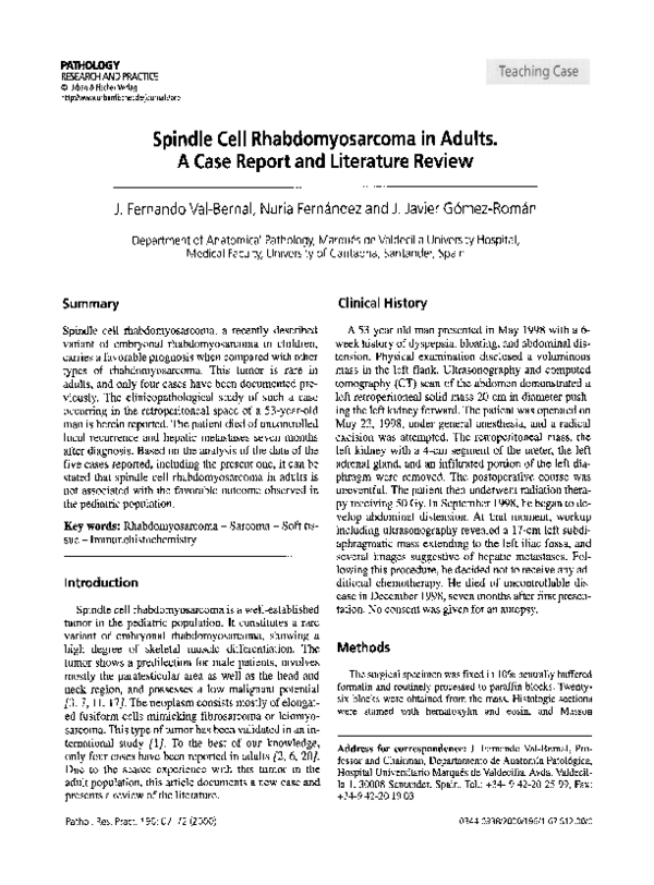 (PDF) Spindle cell in adults. A case report and