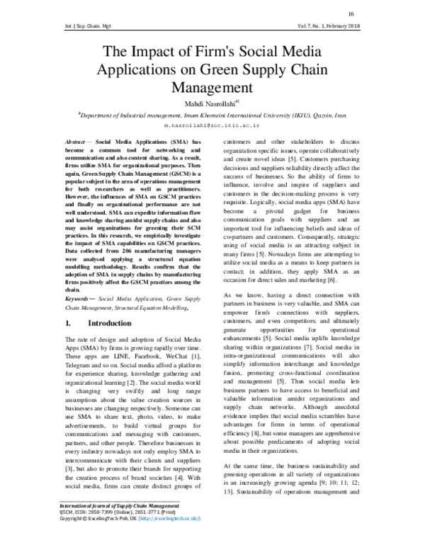 (PDF) The Impact of Firm's Social Media Applications on Green Supply ...