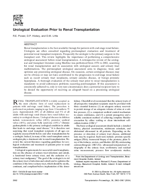 (PDF) Urological evaluation prior to renal transplantation