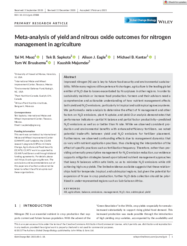 (PDF) Meta‐analysis of yield and nitrous oxide outcomes for nitrogen ...